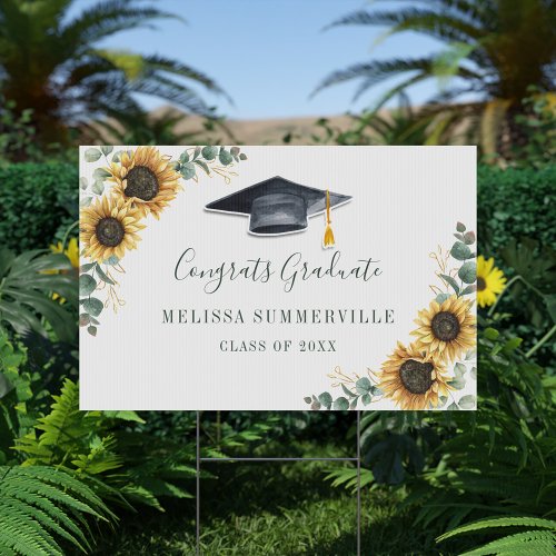 Floral Grad Eucalyptus Sunflower Script Graduation Sign