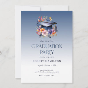 Floral Grad Hat Graduation Party Invitation