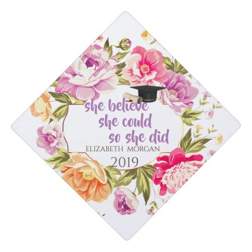 Floral  Graduate Cap _ Motivational Message