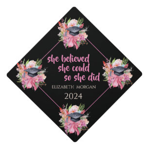 Floral Graduate Cap-Motivational Message Graduation Cap Topper