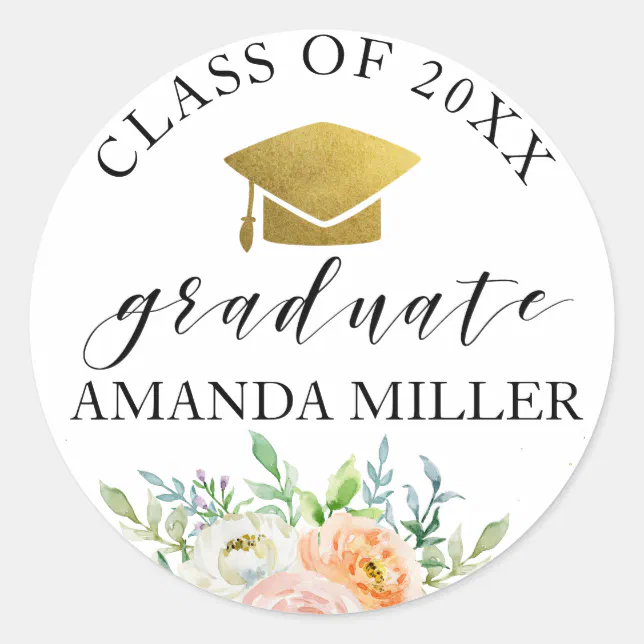 Floral graduate personalized graduation sticker | Zazzle