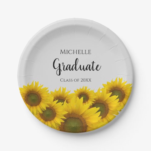 Floral Graduate Yellow Sunflowers Class Of Custom  Paper Plates