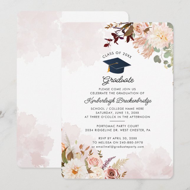 Floral Graduation 2024 Grad Party Invitation (Front/Back)