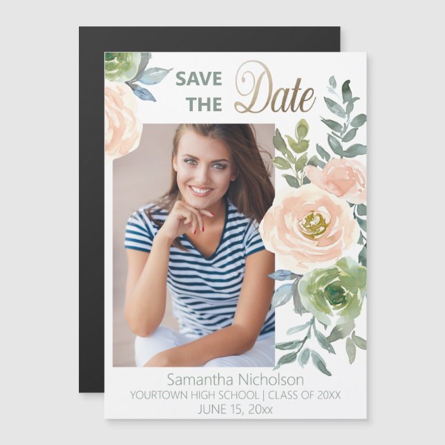 Floral Graduation Announcement Save Date Photo  (Front/Back)