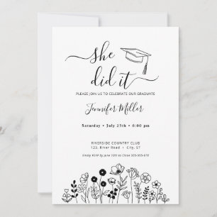 Floral graduation black and white holiday card