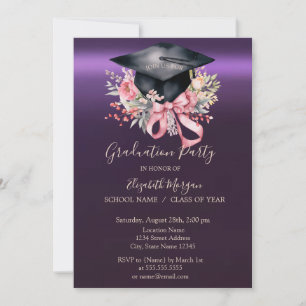 Floral Graduation Cap,Bow Purple Graduation  Invitation