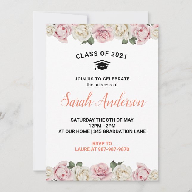 Floral Graduation Invitation Class of 2021 (Front)