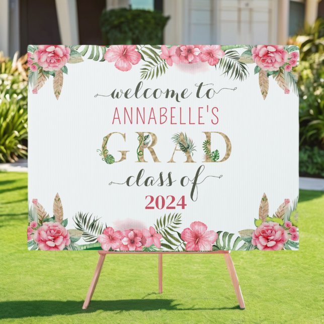 Floral Graduation Luau Class Of 2024 Welcome Sign (Creator Uploaded)