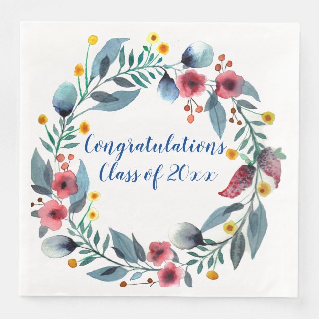 Floral Graduation Paper Dinner Napkins (Front)