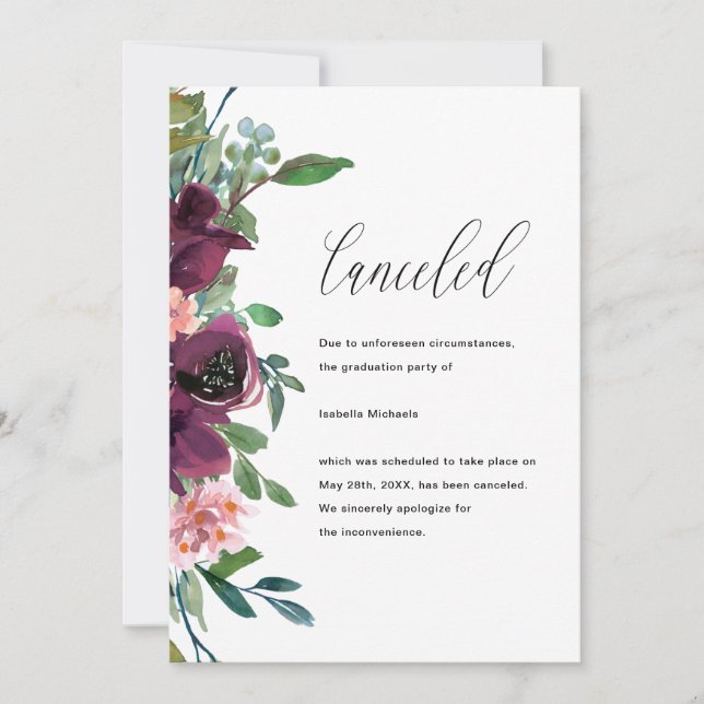 Floral Graduation Party Cancellation Announcement (Front)