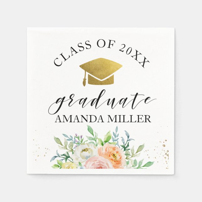 Floral Graduation Party paper napkins (Front)