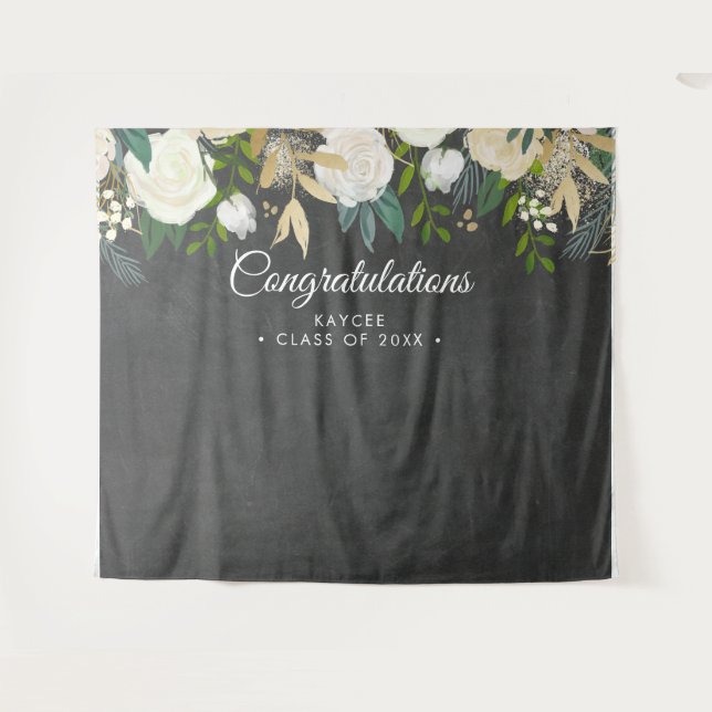 Floral Graduation Photo Backdrop - Photo Prop (Front (Horizontal))