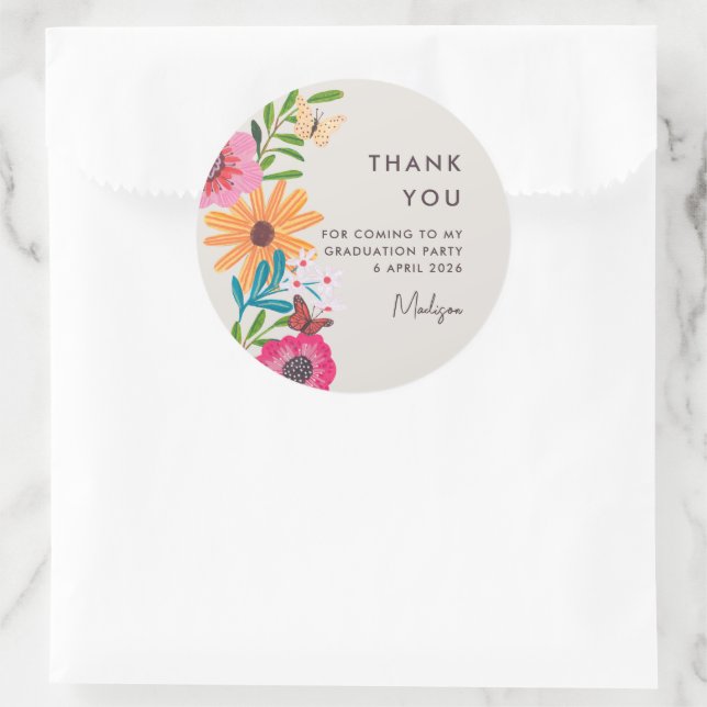 Floral Graduation Thank You Party Favor Sticker (Bag)