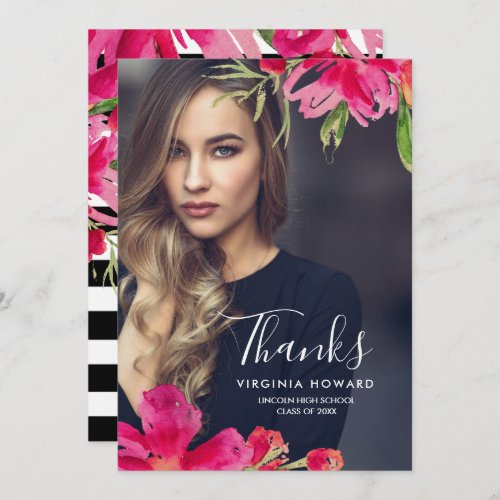 Floral Graduation Thank You Photo Card