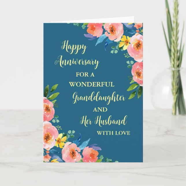 Floral Granddaughter and Her Husband Anniversary Card (Front)