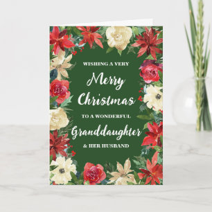 Floral Granddaughter & her Husband Merry Christmas Card