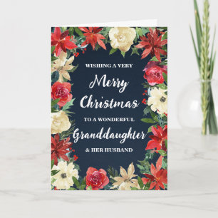 Floral Granddaughter & Her Husband Merry Christmas Card
