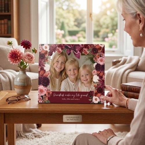 floral grandkids make life grand photo plaque