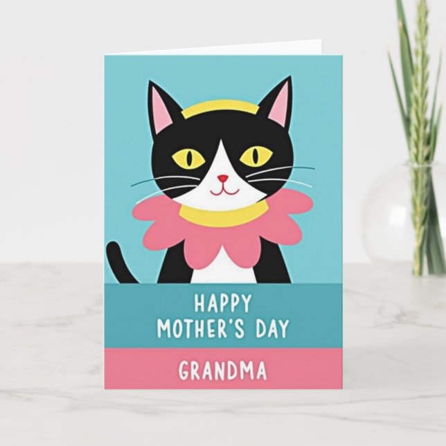 Floral Grandma Cat Day Card (Front)