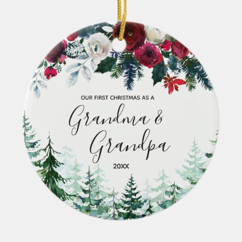 Floral Grandma  Grandpa First Christmas Ornament