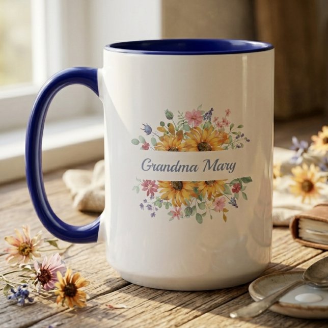 Floral Grandma Name Mug Sunflower Gift  (Watercolor sunflower mug with grandma's name — sweet Mother's Day gift for grandma)