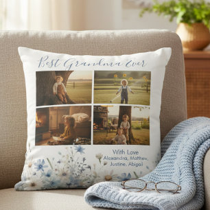 Floral Grandma Photo Collage – Gift for Her Throw Pillow