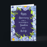Floral Grandson and His Wife Anniversary Card<br><div class="desc">Happy wedding anniversary card for grandson and his wife with beautiful vintage blue watercolor flowers,  and sentimental verse.</div>