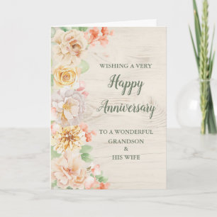Floral Grandson and His Wife Anniversary Card