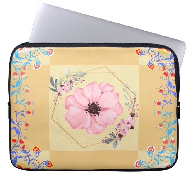 Floral Graphic Art, Orange Spring Rebirth Laptop Sleeve (Front)