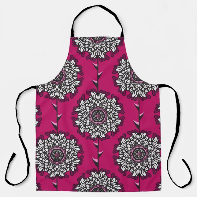 Floral Graphic Flowers Pink Seamless Apron (Front)