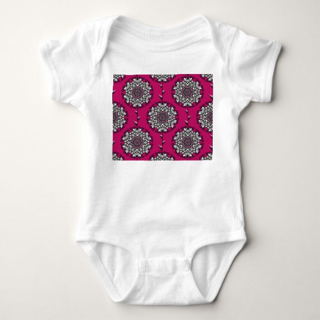 Floral Graphic Flowers Pink Seamless Baby Bodysuit (Front)