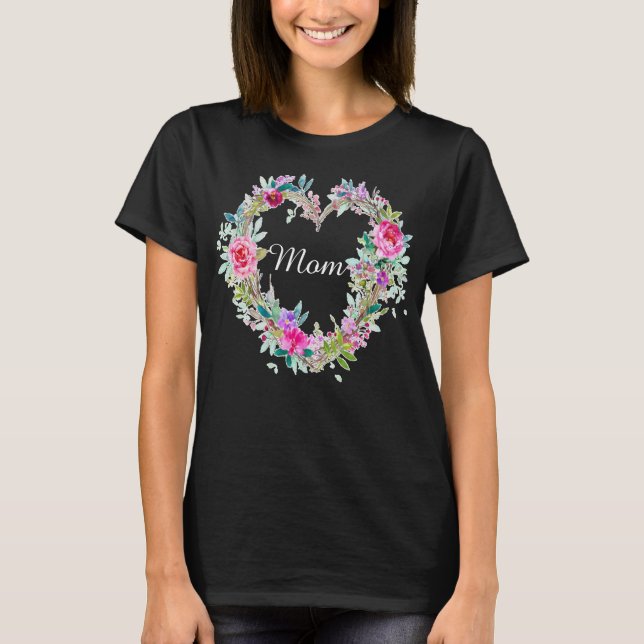 Floral Graphic Mom Flower Heart Print Ma Mama Bruh T-Shirt (Front)