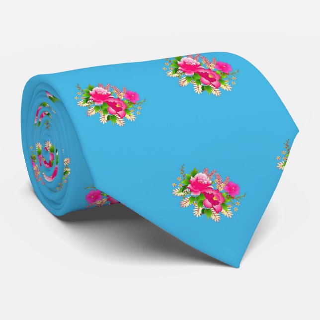 Floral Graphic Pattern Neck Tie (Rolled)