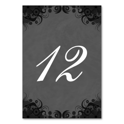 Floral Gray and Black Reception Table Number Cards