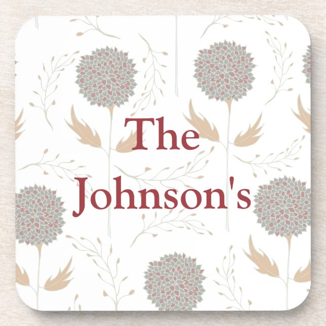 Floral Gray and Burgundy Coaster (Front)