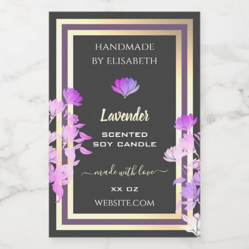Floral Gray and Purple Product Labels Gold Effect