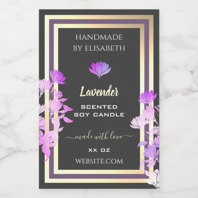 Floral Gray and Purple Product Labels Gold Effect (Single Label)