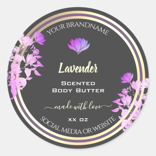 Floral Gray and Purple Product Labels Gold Effect