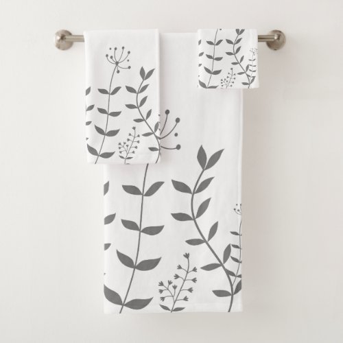 Floral Gray and White Modern Bath Towel Set