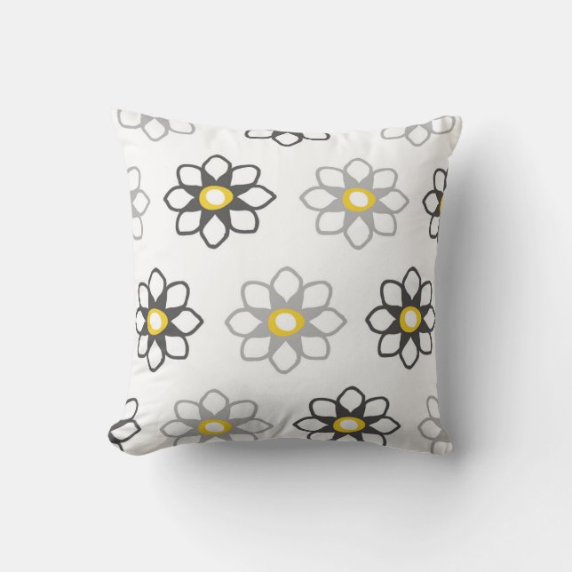 Floral Gray and Yellow Pattern / Print Throw Pillow (Front)