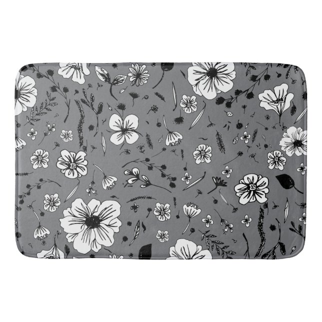 Floral Gray Bath Mat (Front)