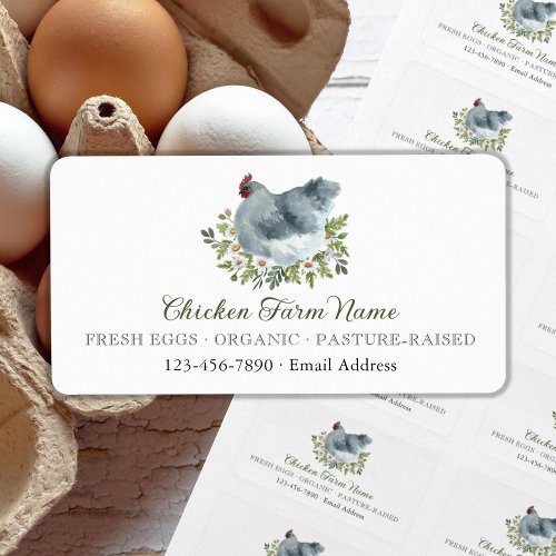 Floral Gray Chicken Hen Egg Farm Product Label