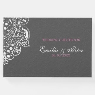 Floral Gray Damask White Mandela