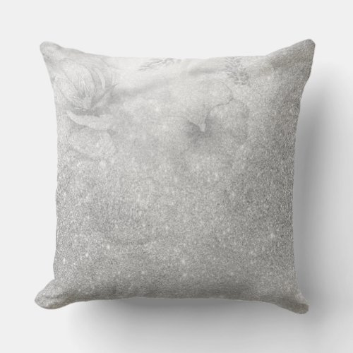   Floral Gray Neutral  Watercolor Glitter Grey Throw Pillow