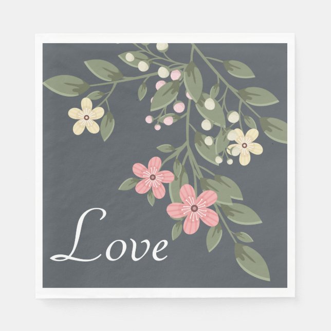 Floral Gray Pink Flowers Wedding Party Napkins (Front)