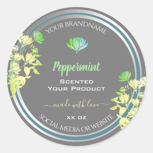 Floral Gray Product Packaging Labels Silver Effect (Front)