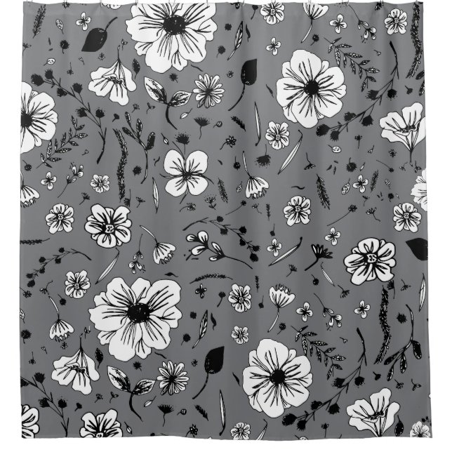 Floral Gray Shower Curtain (Front)
