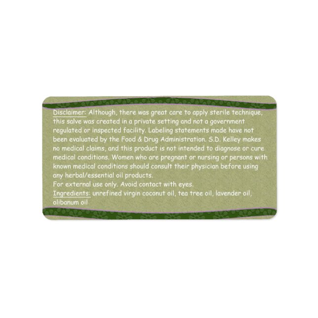 Floral & Gray Texture Ingredients/Disclaimer Label (Front)