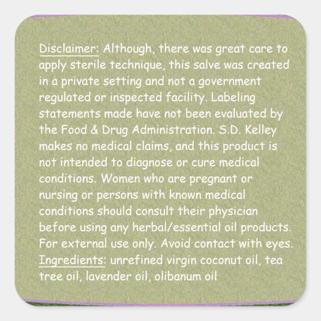 Floral & Gray Texture Ingredients/Disclaimer Squar Square Sticker (Front)