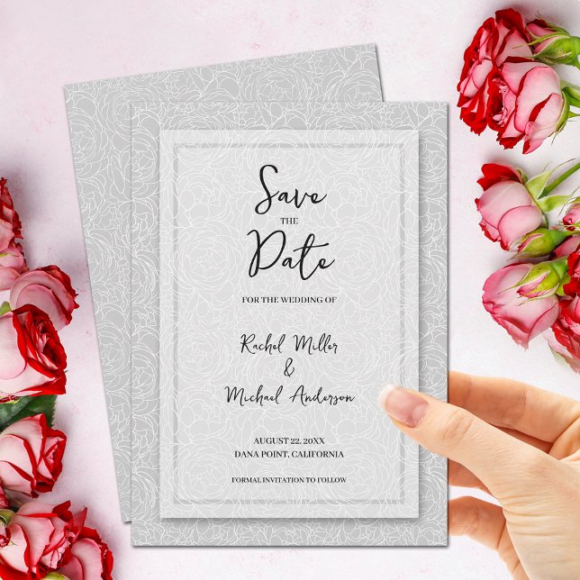 Floral Gray Wedding QR Code Save The Date (Creator Uploaded)